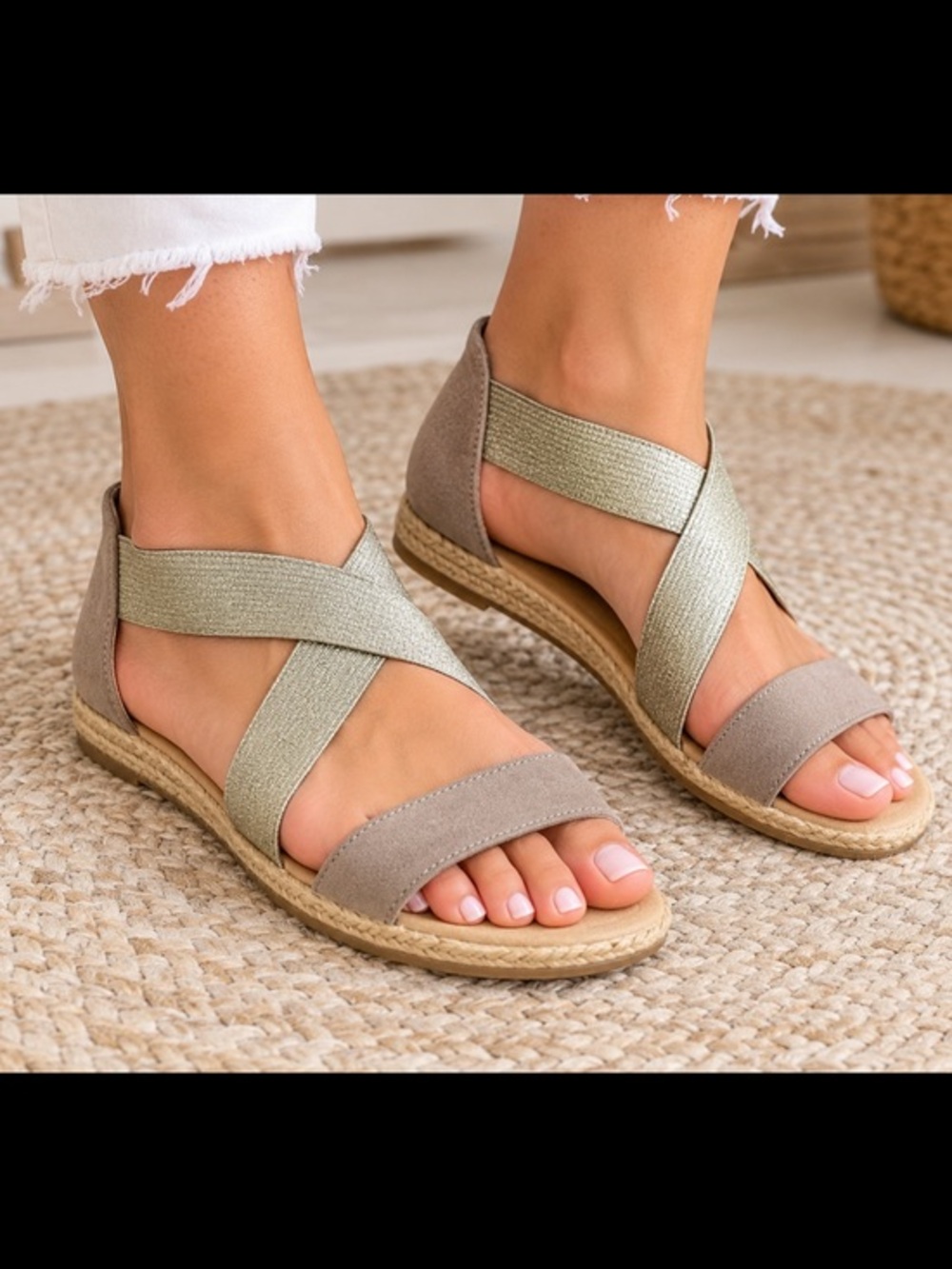 Pinar Espadrilles Taupe Metallic Criss Cross Sandals EU 37